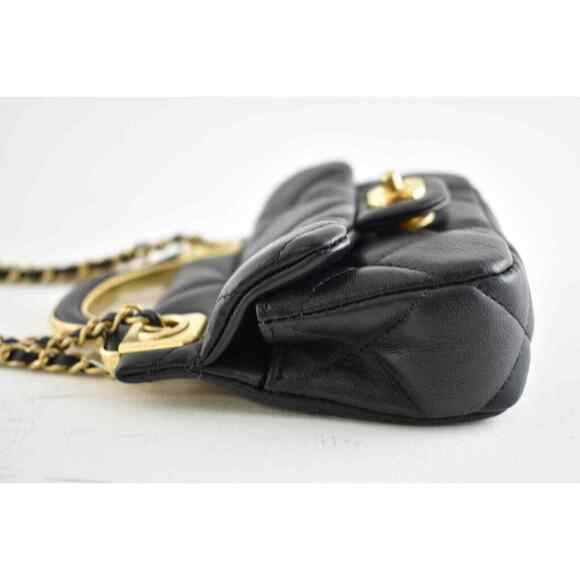 Chanel 21A Black Mini Flap Card Holder With Chain Handle Shoulder Crossbody Bag - Picture 9 of 12